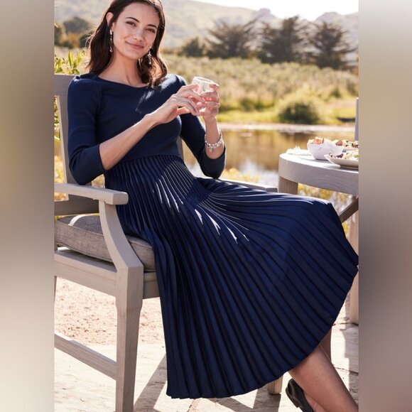Soft Surroundings Dresses & Skirts - Soft surroundings Cassandra Dress Elegant Navy Pleated Midi Dress Large Casual